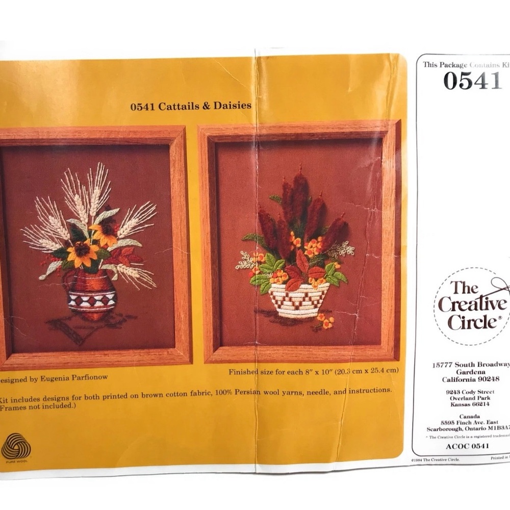 Creative Circle Crewel Embroidery Kit, Cattails & Daisies 0541 NEW Unopened Vtg